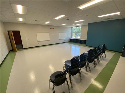 Classroom with stacked chairs